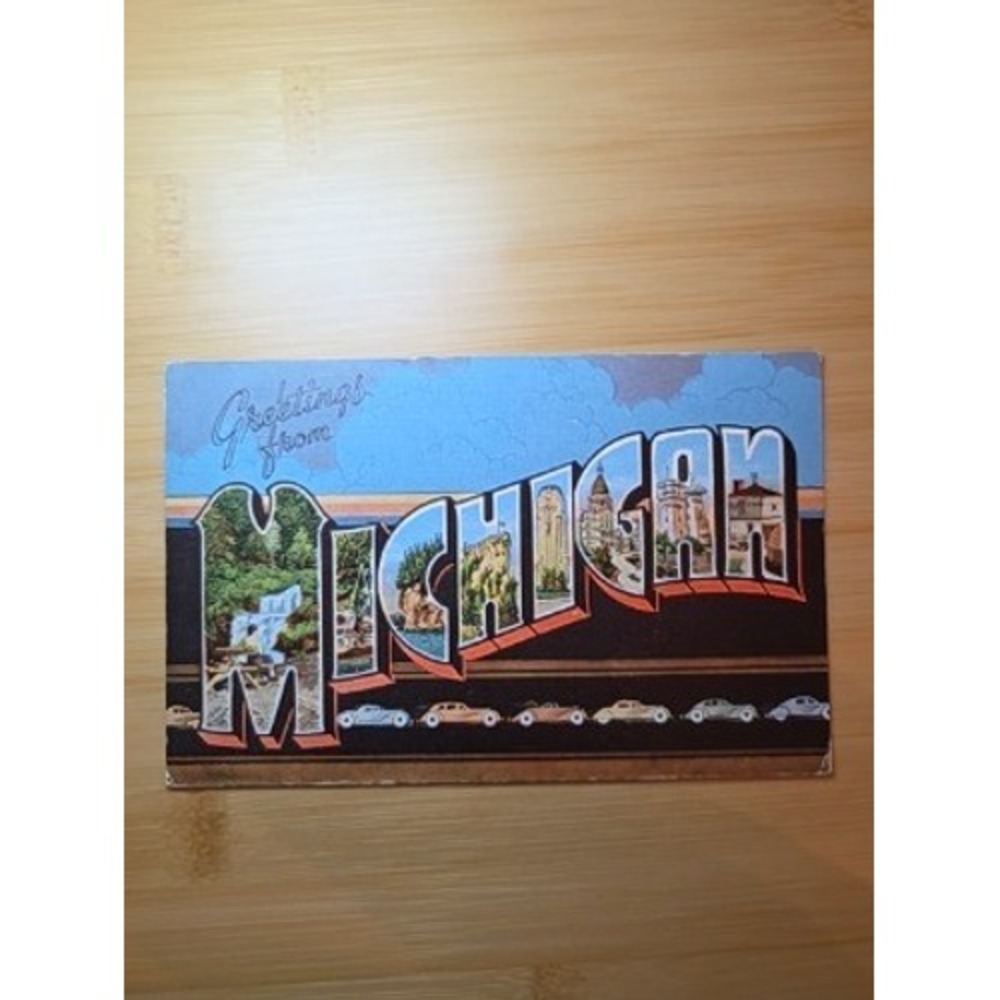 Greetings from Michigan Vintage Large Letter Postcard E.C. Kropp 22647